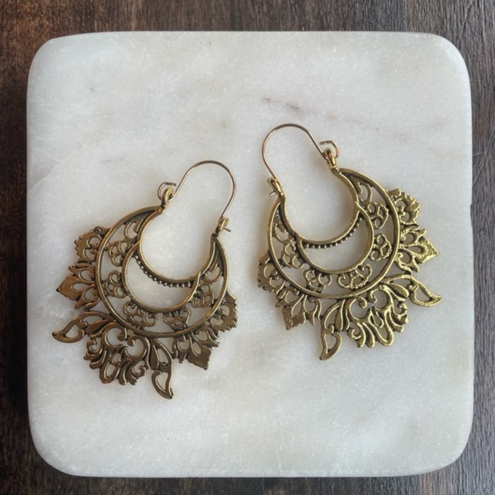 Gold Floral Hoop Earrings